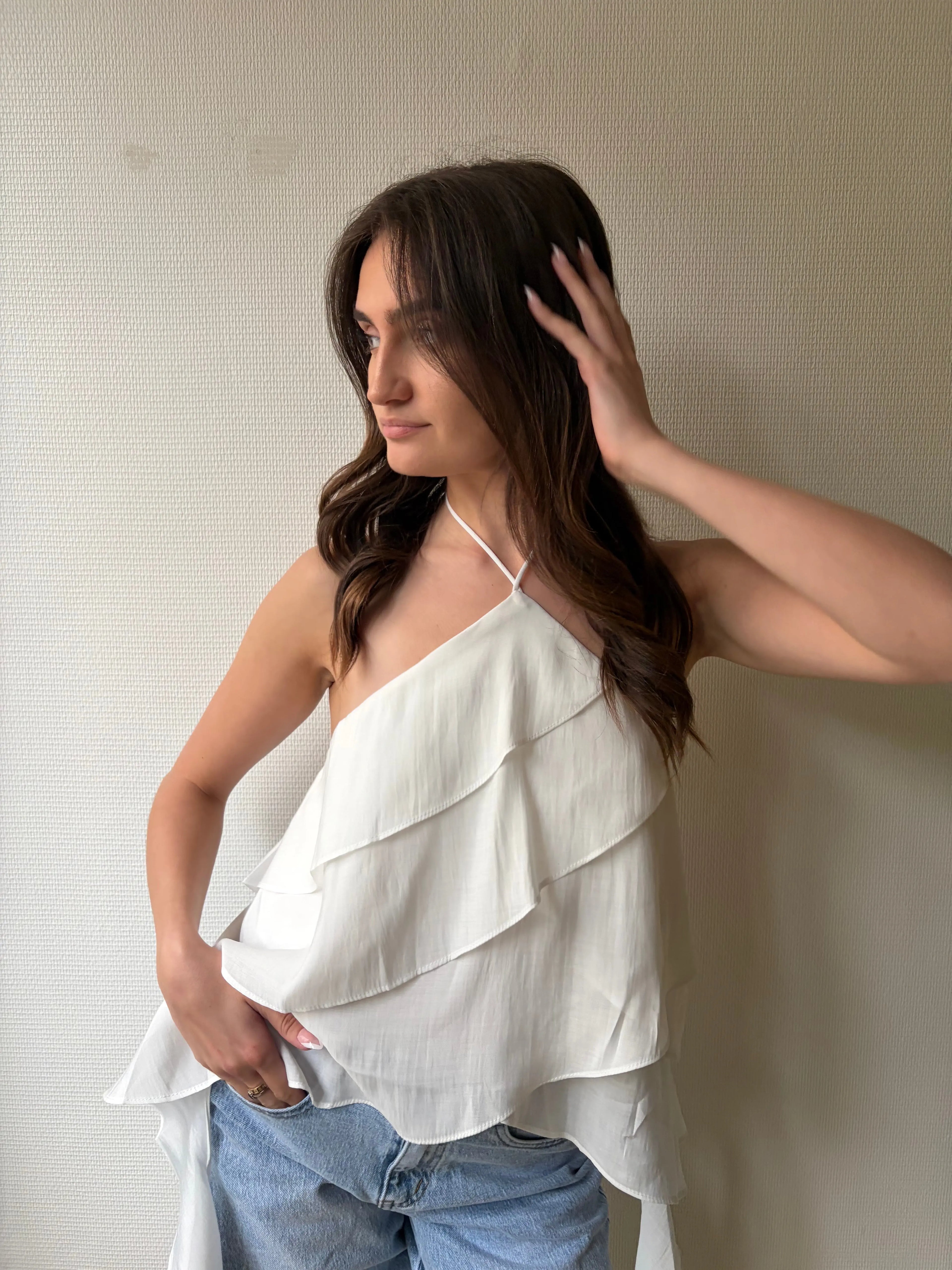 Mia - Top blanc à volants Lily Blue